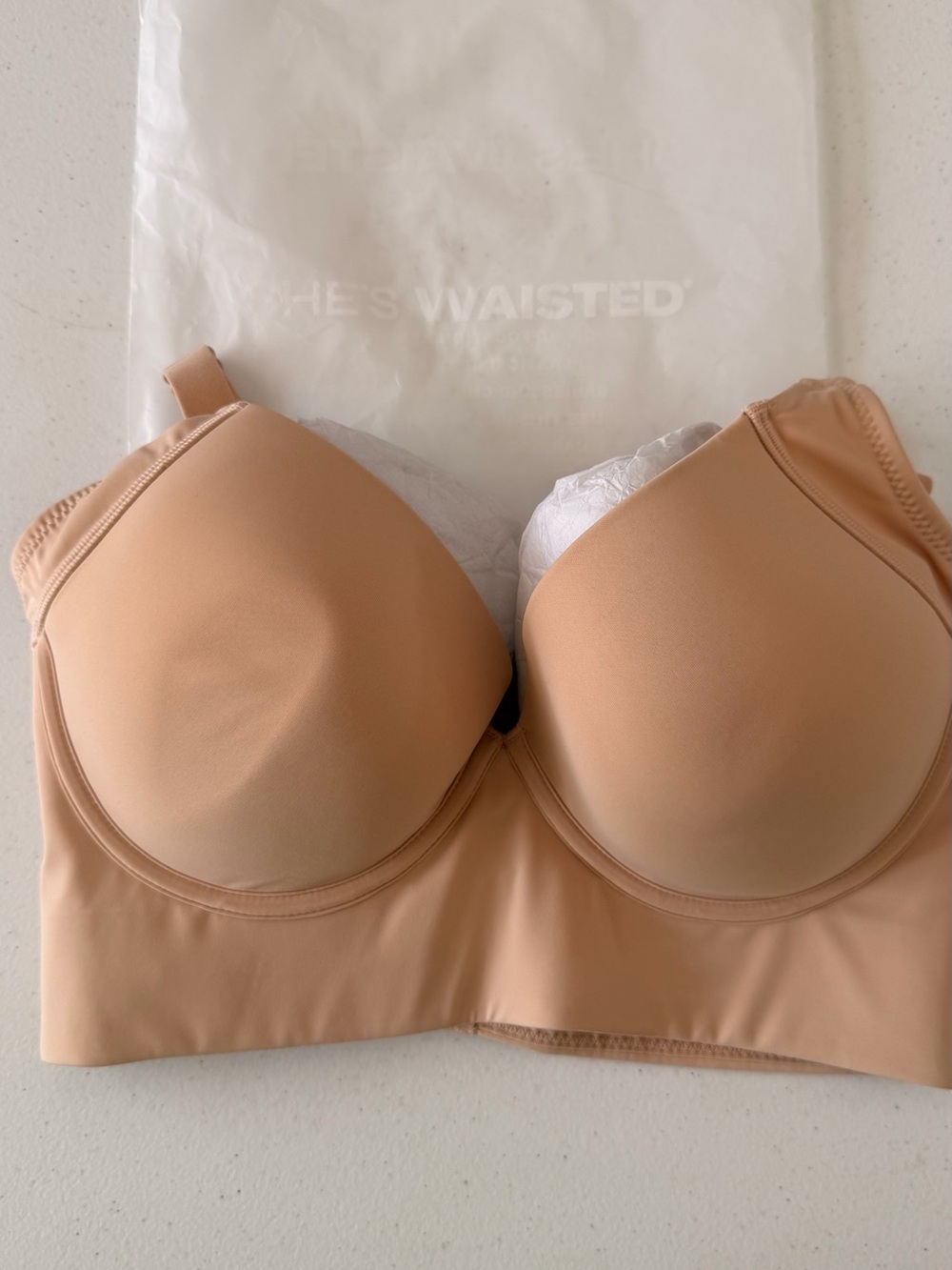 She’s Waisted 36D\E Longline Padded Bra in Nude